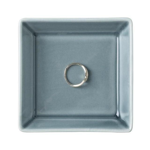 BEUNAIZER Jewelry Dish Tray, Ring Dish, Ceramic Trinket Tray, Key Bowl, Decorative Plate for Earrings Necklaces Watch, for Friends Sisters Daughter Mother (Square Blue)