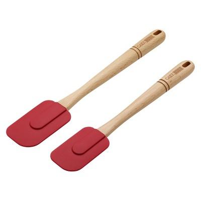 Product description page - Cake Boss 2 Piece Wooden Tools and Gadgets Silicone Spatula Set - Red