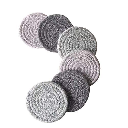 6 Pcs Absorbent Drink Coaster Set Braided Woven Color Pattern Dining Kitchen Modern Thicken Heat Insulation Round
