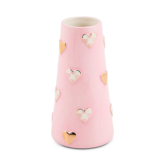 MacKenzie-Childs Rosy Check Short Heart Vase