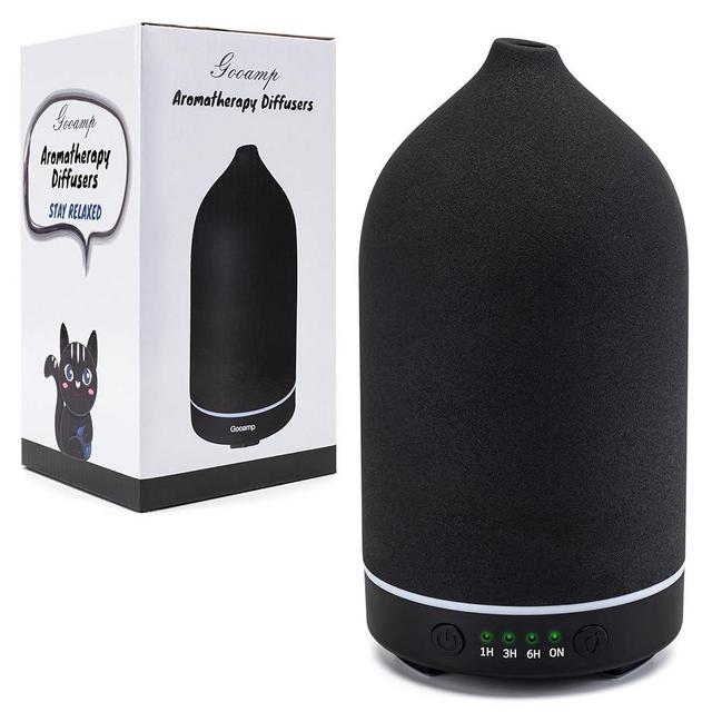 Gooamp 200ML Ceramic Diffuser,Aromatherapy Diffuser,Essential Oil Diffuser with 7 Color Lights Auto Shut Off for Home Office Room, Black (1/3/6/ON hrs Working time)