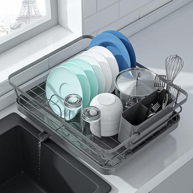Kitsure Dish Drying Rack- Space-Saving Dish Rack, Dish Racks for Kitchen Counter, Durable Stainless Steel Kitchen Drying Rack with a Cutlery Holder, Grey1