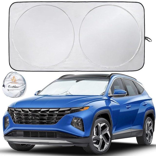EcoNour Car Shade Front Windshield | Windshield Dash Protector for Maximum UV Rays and Sun Heat Protection | Sun Visor Car Interior Accessory for Cooler Interior | Medium Plus (64 x 34 inches)