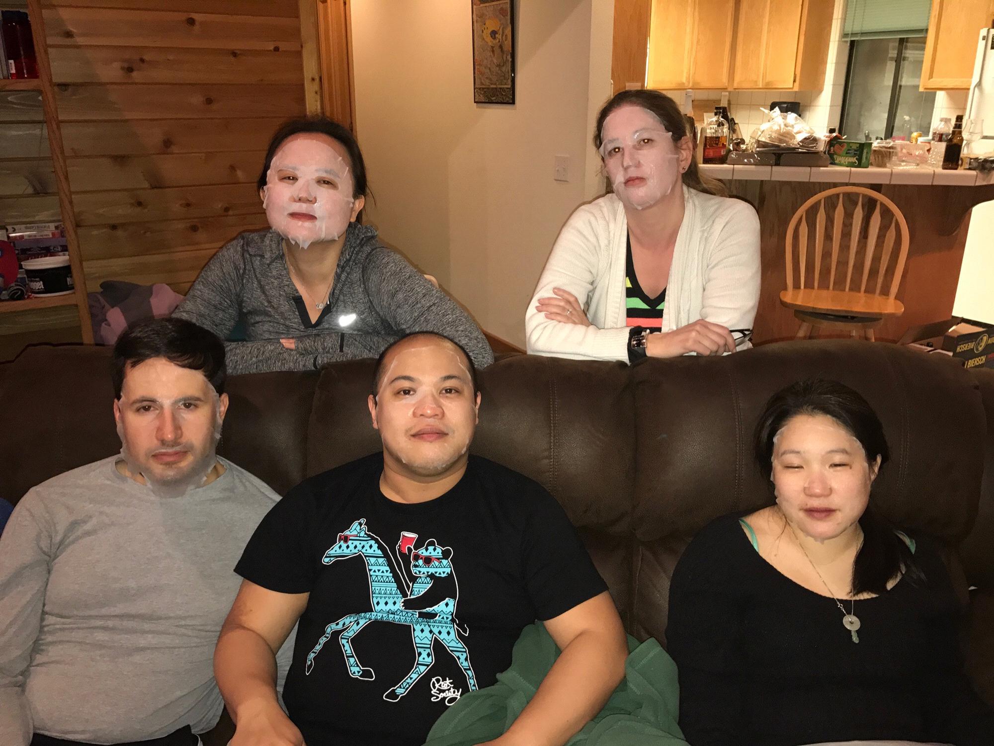 Face masks at Natalie's cabin. Truckee, CA.