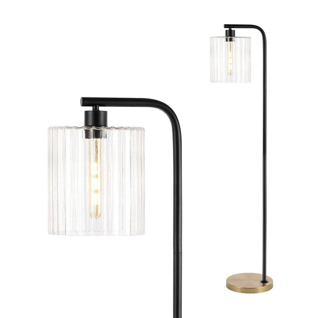 JONATHAN Y JYL1142A Easton 60.75" Modern Minimalist Metal/Ribbed Glass LED Floor Lamp for Bedroom, Living Room, Office, Brass Gold/Black