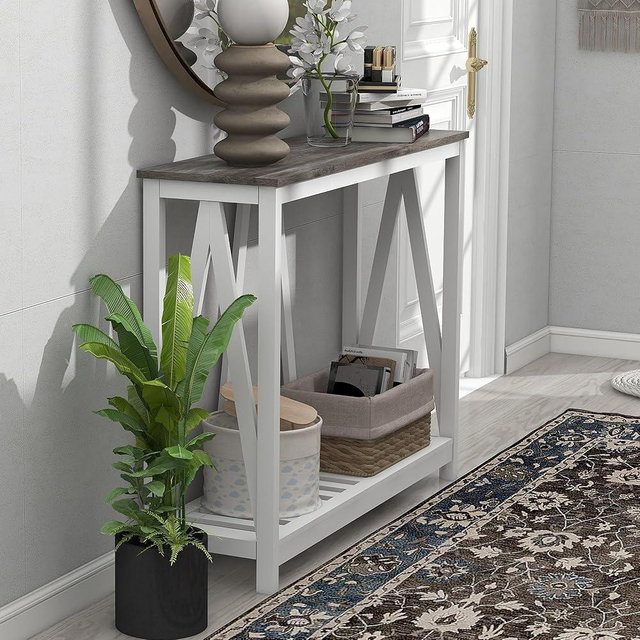 UYIHOME Farmhouse Entryway Console Table, 39.3inch Sofa Table Behind The Couch, Narrow Entryway Table for Hallway, Living Room, Foyer, Oak Grey