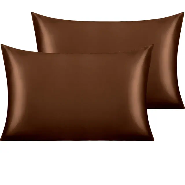 2 Pack Satin Queen Pillowcases for Hair and Skin, Luxurious Pillow Cases with Envelope Closure, 20x30 Inches, Coffee - NTBAY
