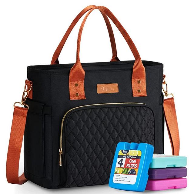 Yitote Lunch Bag Women Insulated with 4 Icepacks,Cute Lunch Bags for Women with Bottle Holder,Lunch Bag for Women Lunch Bag with Adjustable Shoulder Strap,Women Lunch Bags for Work Camping(Black)
