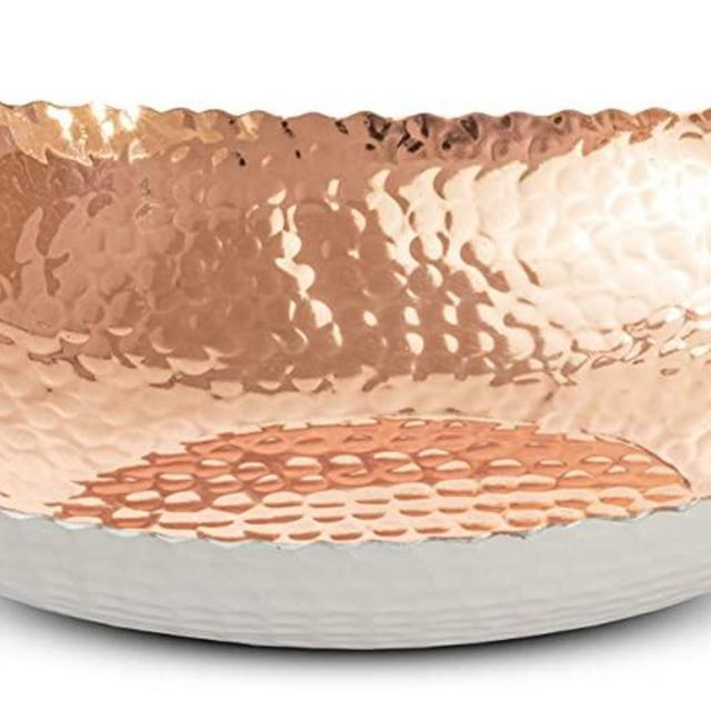 Monarch Abode Hand Hammered Modern Decorative Fruit Bowl, 12.75 x 8.75 x 3.5, White/Copper