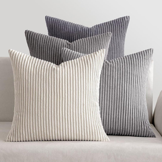 MIULEE Pack of 4 Neutral Grey Gradient Decorative Throw Pillow Covers 20x20 Inch Soft Boho Striped Corduroy Pillow Covers Modern Farmhouse Home Decor for Sofa Living Room Couch Bed