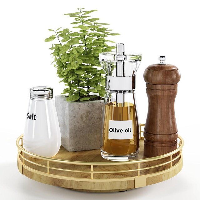 Farmhouse Oak 9" Lazy Susan Turntable Organizer for Cabinet, Round Wooden Lazy Susan Organization and Storage for Dining Table, Pantry, Kitchen, Countertop, Cupboard,Home Decor