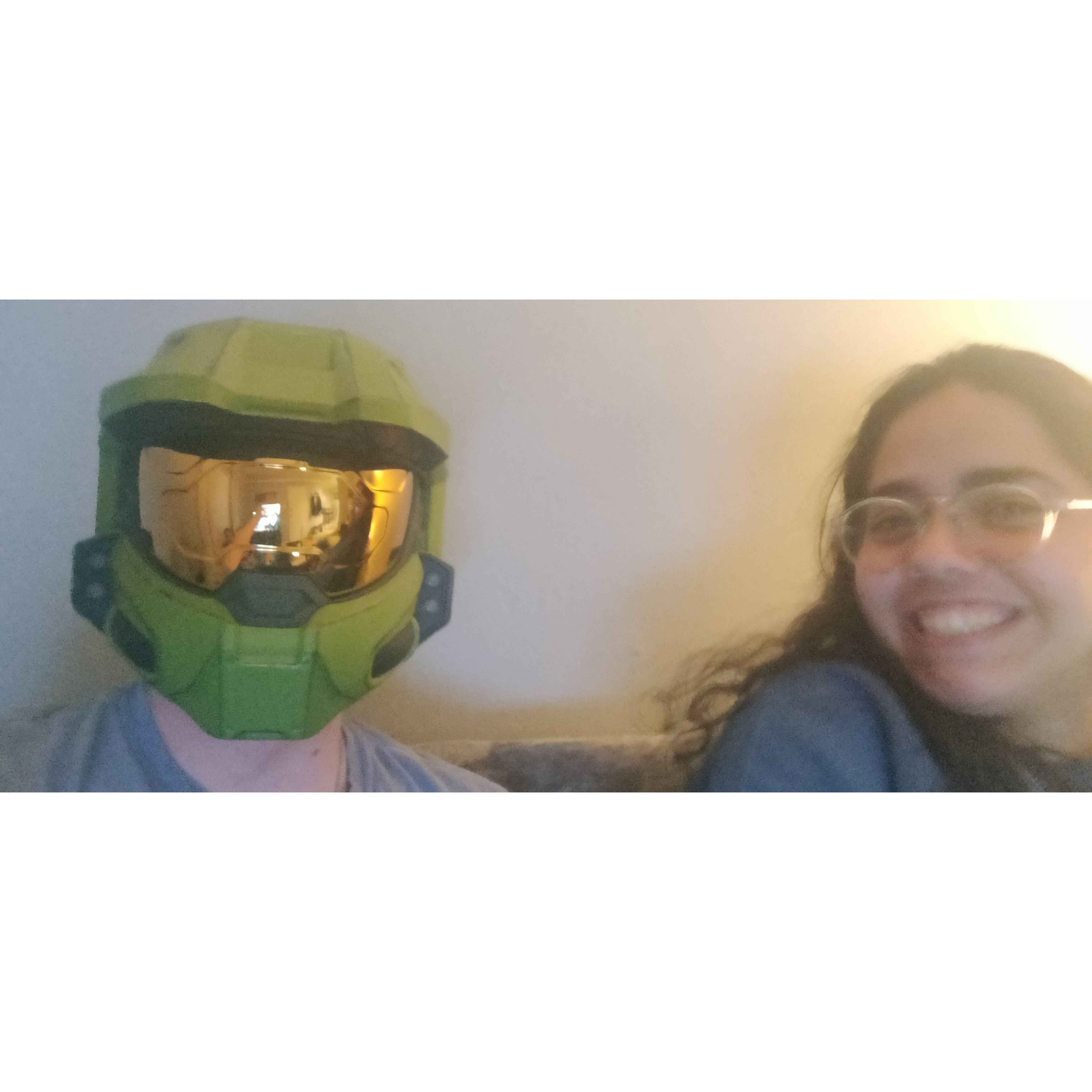 Adelle met Master Chief one of the nights David played the Halo Trilogy with Josh!