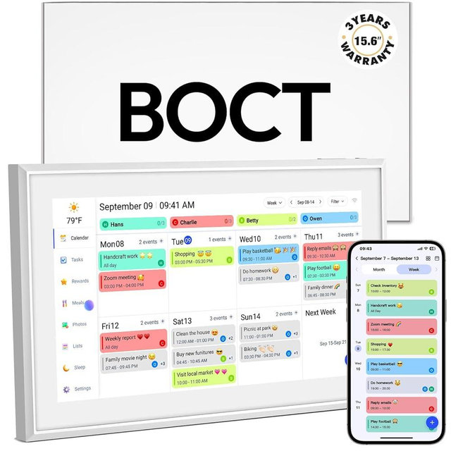 BOCT 15.6'' Digital Calendar Wall - 32GB Memory Touch Screen Chore Chart Smart Calendar,Digital Planner,Auto-Sync,APP Control,Interactive Family Schedules, Gift for Mother