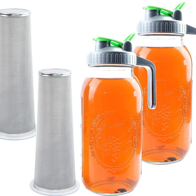 64 Oz Mason Jar Cold Brew Coffee Tea Maker With Food Grade Filter Infuser 2 Quart Glass Pitcher With Lid Half Gallon Iced Hot Tea Pitchers Leak-Proof Jug For Coffee Sun Tea Juice Lemonade Cold Brew