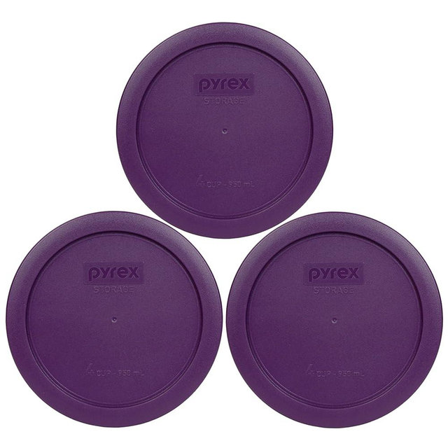 Pyrex 7201-PC 4-Cup Purple Plastic Storage Lid, Made in USA - 3 Pack