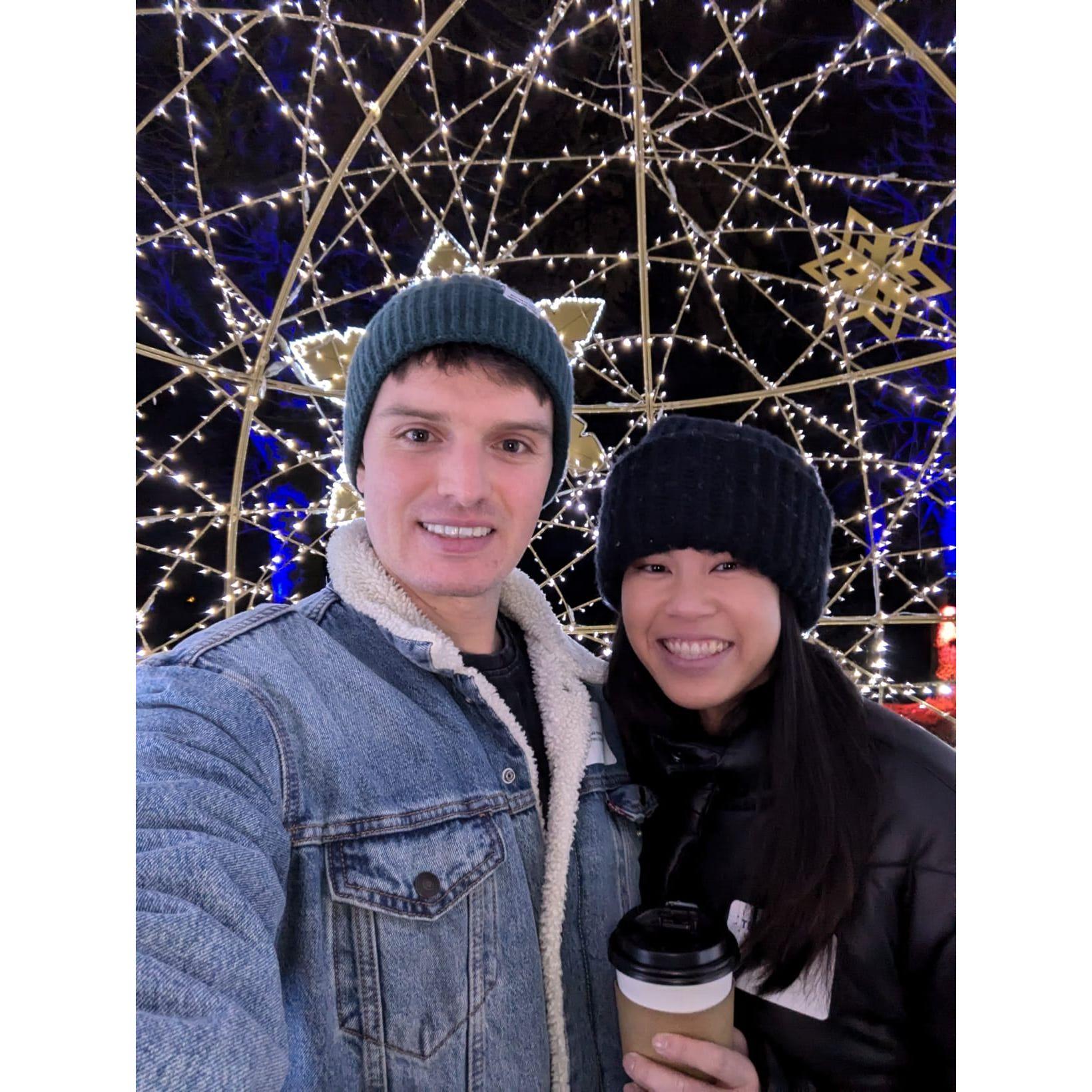 jack wearing a beanie. jenny wearing a toque