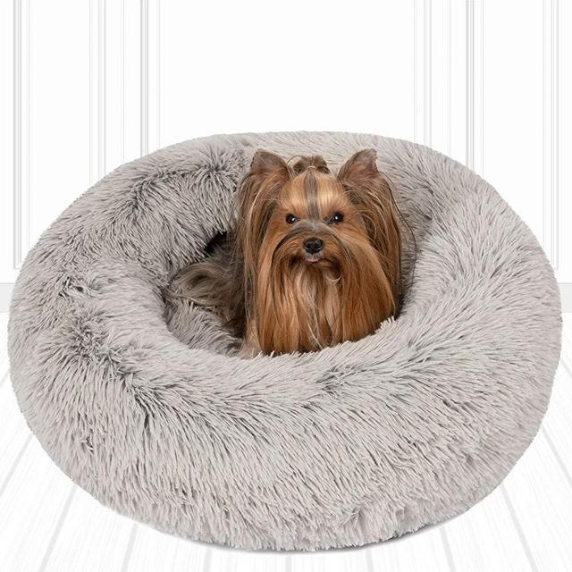 Friends Forever Donut Cat Bed, Faux Fur Dog Beds for Medium Small Dogs - Self Warming Indoor Round Pillow Cuddle