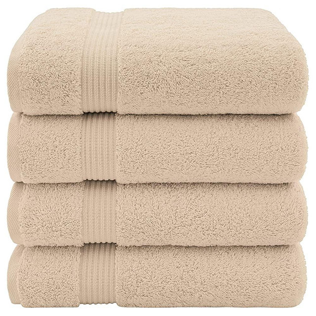 American Veteran Towel, Bath Towel Sets for Bathroom, 4 Piece 27 inch 54 inch, 100% Turkish Cotton Large Bath Towels, Soft Absorbent Towels, Beige