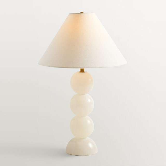 Ela Alabaster Stacked 22" Table Lamp, Alabaster
