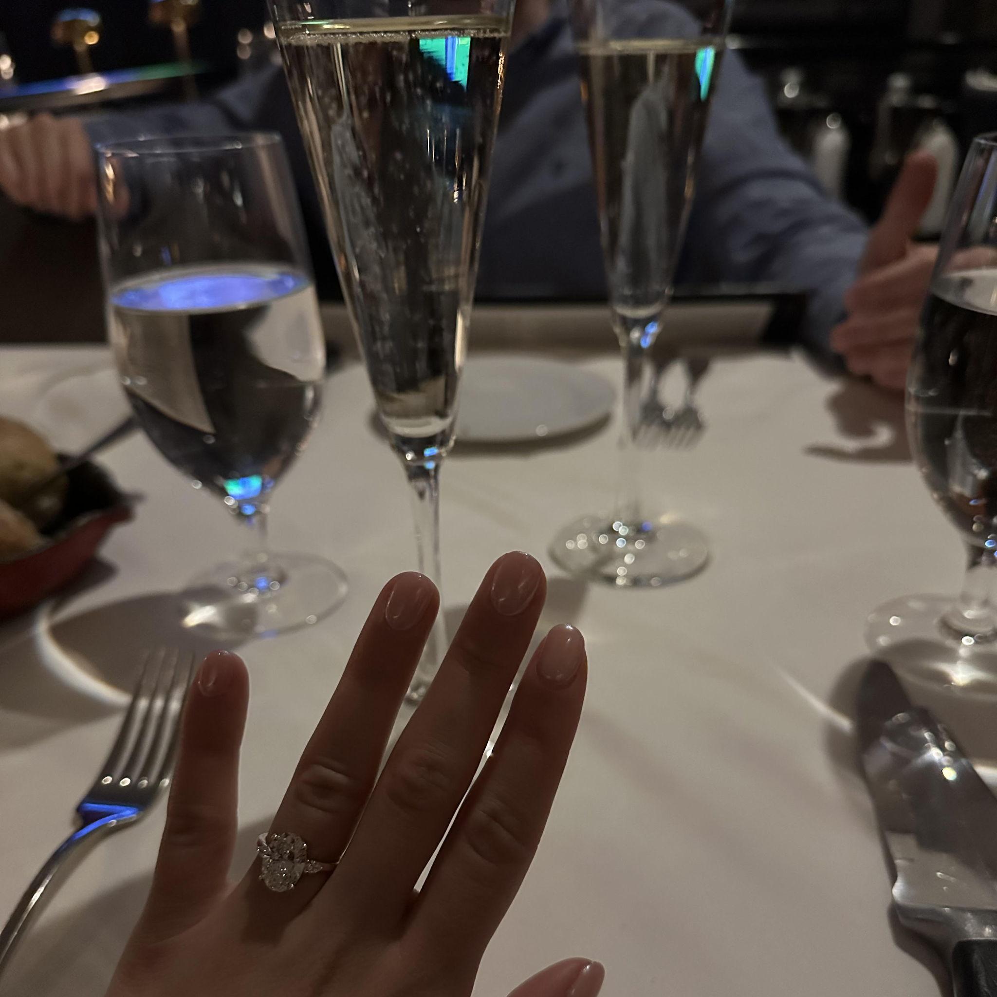 Celebratory champagne at Steak 48 post-engagement