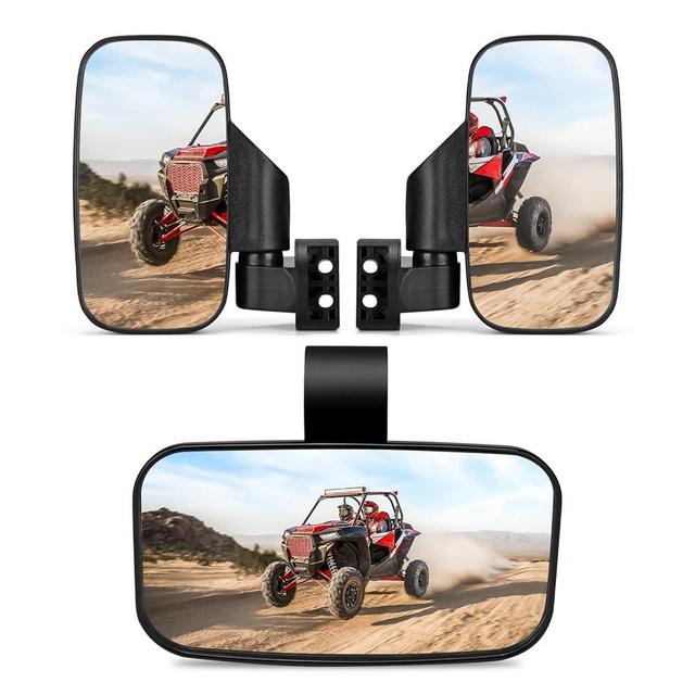 KEMIMOTO UTV Side Mirrors And Center Mirror with 1.6" to 2" Roll Bar Cage, Adjustable Rear View Side Mirrors Compatible with Polaris RZR, Zforce, Commander Maverick X3, Viking, Rhino, Teryx