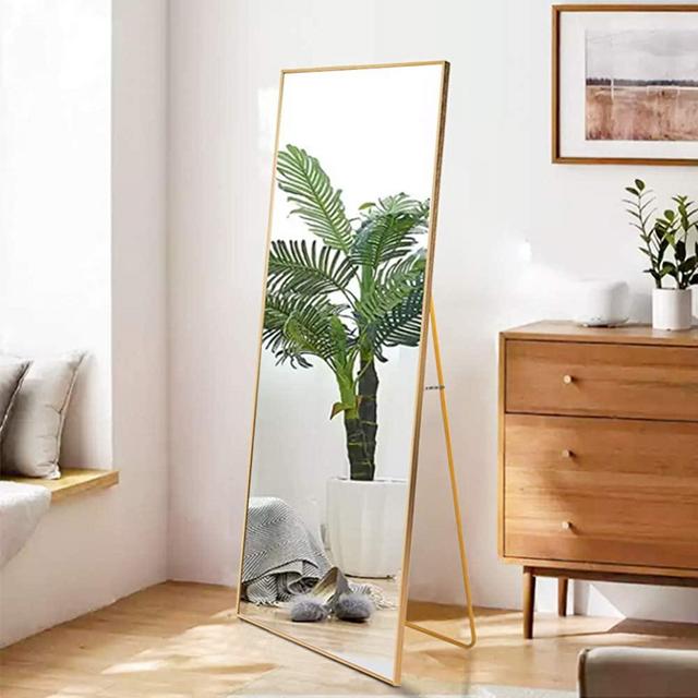 Beauty4U Full Length Mirror Hanging Standing or Leaning, Bedroom Mirror Floor Mirror Wall-Mounted Mirror with Alloy Frame, 65" x 23.6", Gold