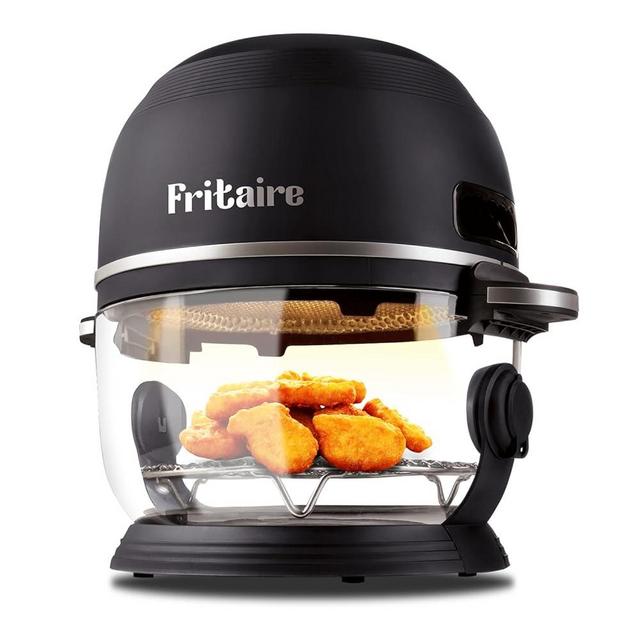 Fritaire Non-Toxic Air Fryer - Glass AirFryer 5 Quart w/ 360 Visibility, Self-Cleaning, 400F Vortex Air Fryer for Even Cooking, BPA-Free Teflon Free, 6-in-1 Functions, Rotisserie, Roast, Bake - Black