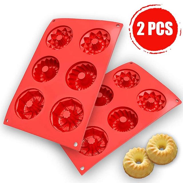 Aokinle Silicone Mini Fluted Cake Pans, 6-Cavity European Grade Non Stick Fancy Molds Set of 2, Reusable Mini Baking Tube Pan for jello, Cupcake, Brownie, Gelatin. BPA Free