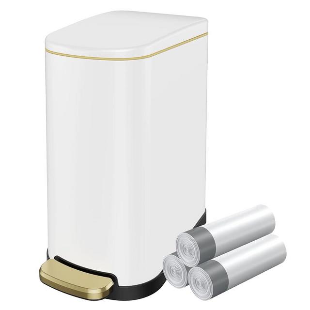 KUK Slim Bathroom Trash Can with Lid, 2.6 Gallon (10 L) Stainless Steel Step Small Garbage Can with Removable Inner Bucket, Soft Close, Anti-Fingerprint Finish (White)