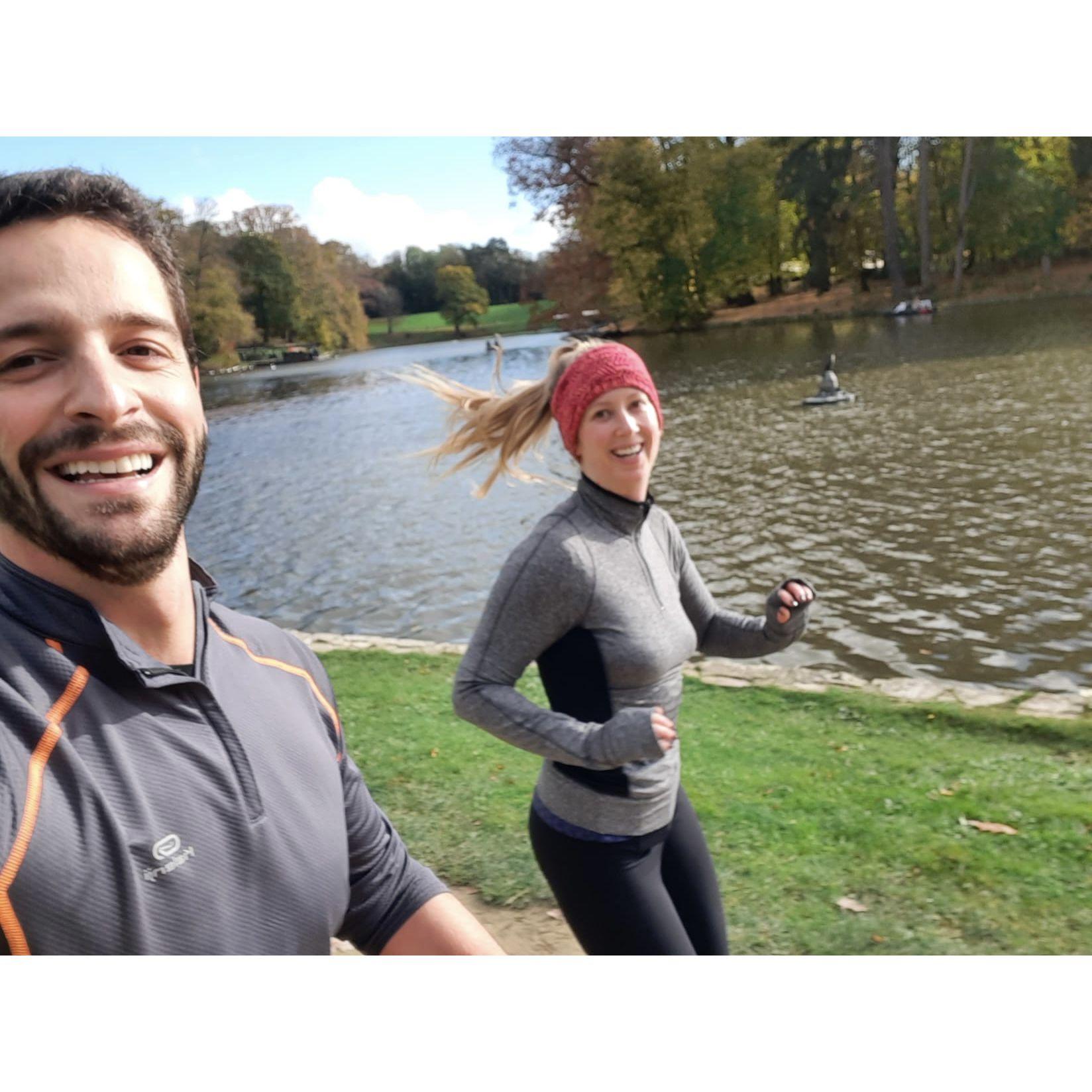 Running in Bois de la Cambre in Brussels