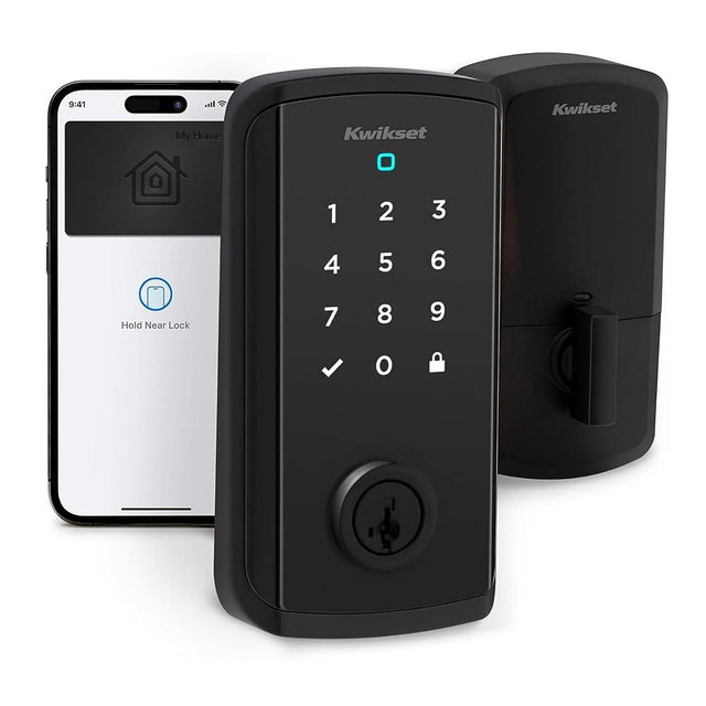 Kwikset Halo Select Plus Matte Black Touchscreen Apple Home Keys Tap-to-Unlock, Wi-Fi and Matter Enabled Smart Lock Deadbolt with Door Status Sensor and Intrusion Detection