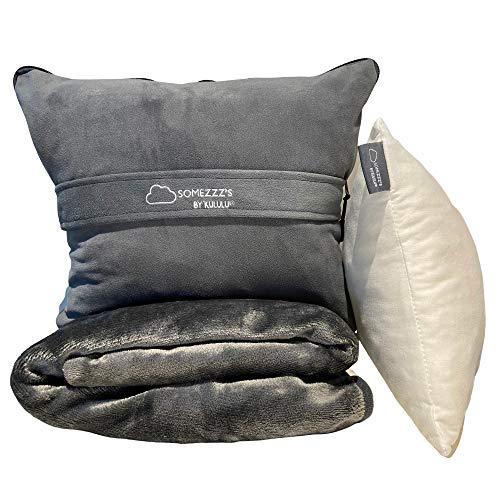 Kululu Travel Blanket and Pillow Set w/Pouch - Super-Soft Micro-Plush Fleece Poncho Covers Your Entire Body - Moldable Memory Foam Cushion for Extra Comfort - Perfect for Airplane, Train and Car