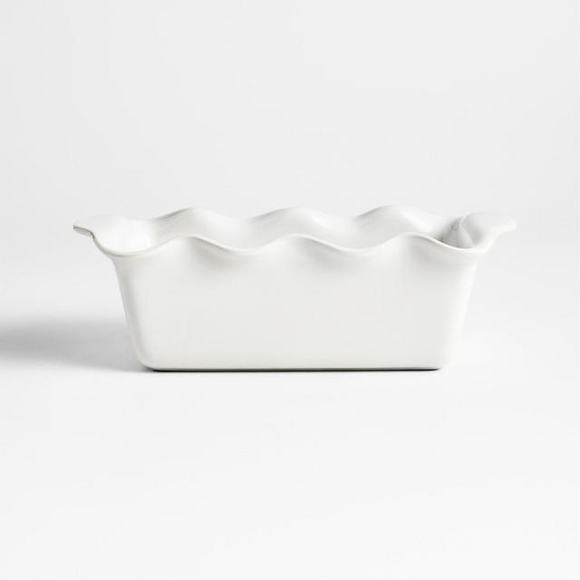 White Ruffled Ceramic Bread Loaf Pan