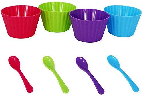 Bright Colored Ice Cream Bowls with Spoons - Dessert Banana Split Cereal- Party Supply Bundle - 16 Sets