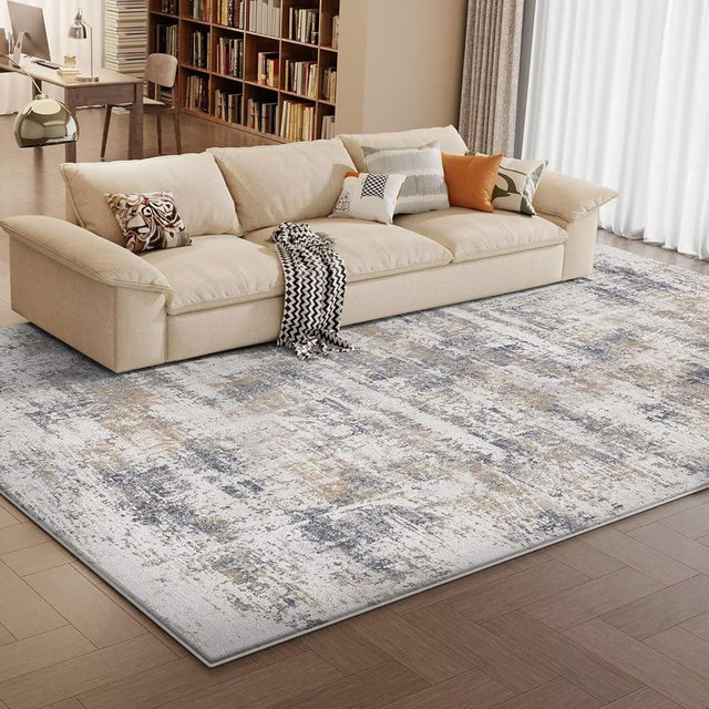 Vamcheer Modern Area Rug 6x9 - Upgraded 10mm Thick Sponge for Exceptional Comfort, Abstract Area Rug for Living Room/Bedroom/Office, Non-Shedding & Easy to Clean, Blue and Grey