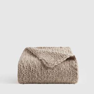 Chunky Hand Knit Wool Throw in Neutral