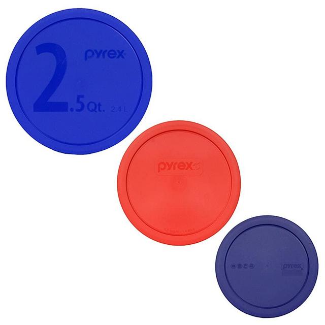 Pyrex (1) 325-PC Blue 2.5 Quart (1)323-PC Red 1.5 Quart (1) 322-PC Blue 1 Quart Mixing Bowl Lids