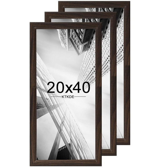 KTKDE 20x40 Picture Frame Set of 3, Poster Frame Wooden Walnut 40 by 20 in for Pictures and Art Prints, Exhibition, Caffe Large Frame for Photos, best gift