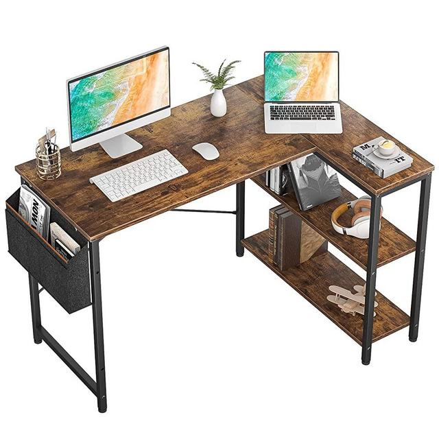 Small L Shaped Computer Desk, Homieasy 47 Inch L-Shaped Corner Desk with Reversible Storage Shelves for Home Office Workstation, Modern Simple Style Writing Desk Table with Storage Bag(Rustic Brown)