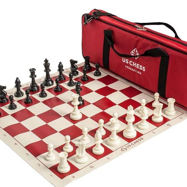 U.S. Chess Supreme Triple Weighted Chess Set Combo (Red)