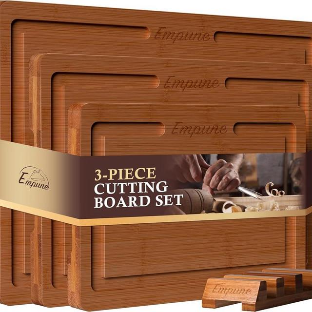 Empune Bamboo Cutting Board Set, Wood Cutting Boards for Kitchen with Holder Wooden Chopping Board for Meal Prep & Serving