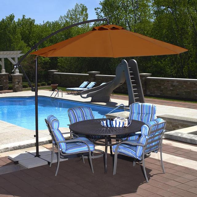 Blue Wave Santiago Terra Cotta Offset Patio Umbrella with Base (Common: 10-ft W x 11-ft L; Actual: 10-ft W x 10.75-ft L)