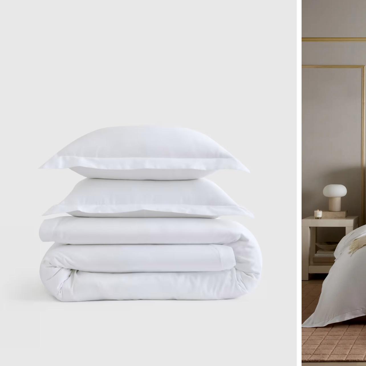 King Giza Cotton Sateen Duvet Cover Set in White