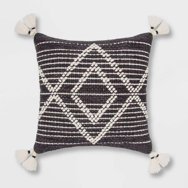 18"x18" Embroidered Textured Diamond Throw Pillow Black/Cream - Opalhouse™