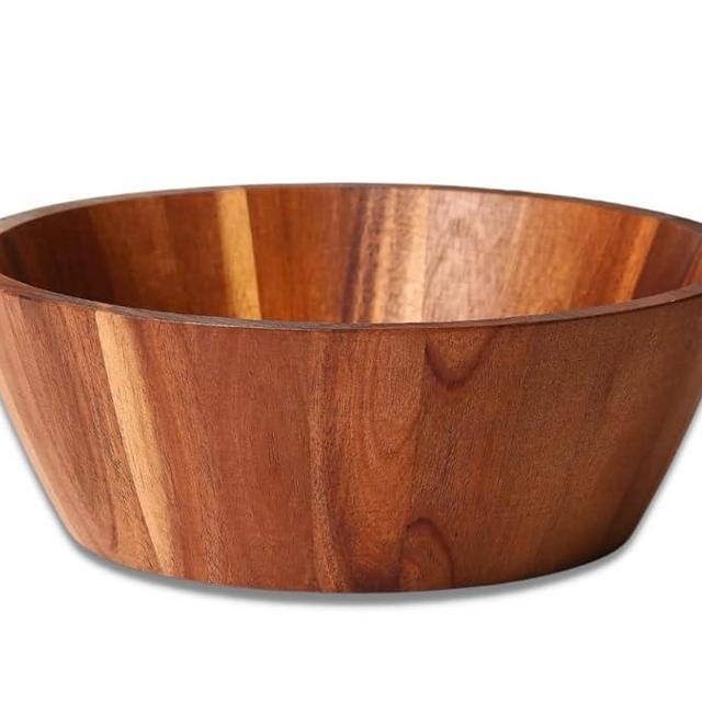 Sundara Home Large Wood Salad Bowl – 12 Inch Teak Wood Finish Salad Serving Bowl for Home Décor & Housewarming Gifts - Make your Salad & Fruit Look Beautiful – Single Bowl