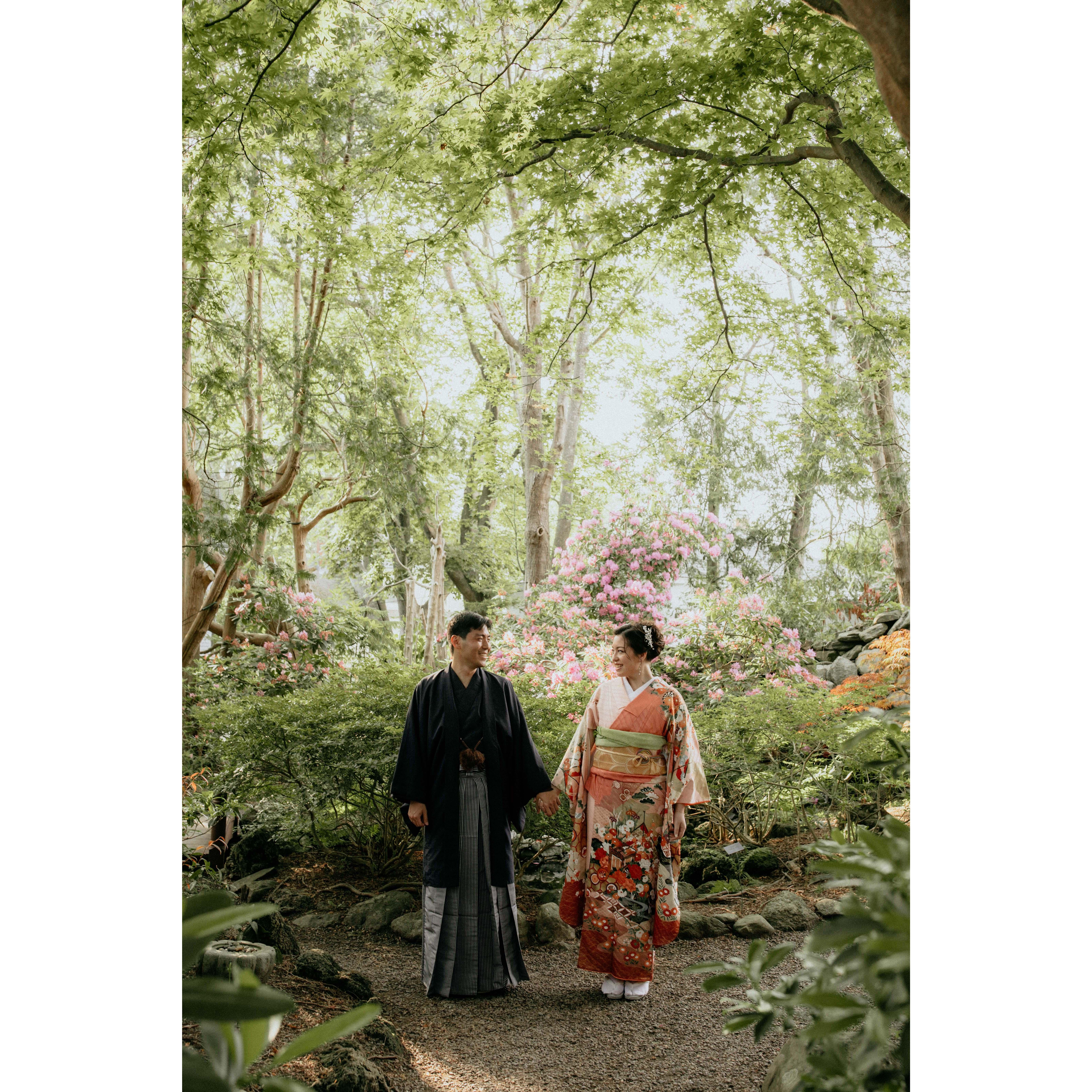 Our engagement photos in a Japanese garden in New Hampshire