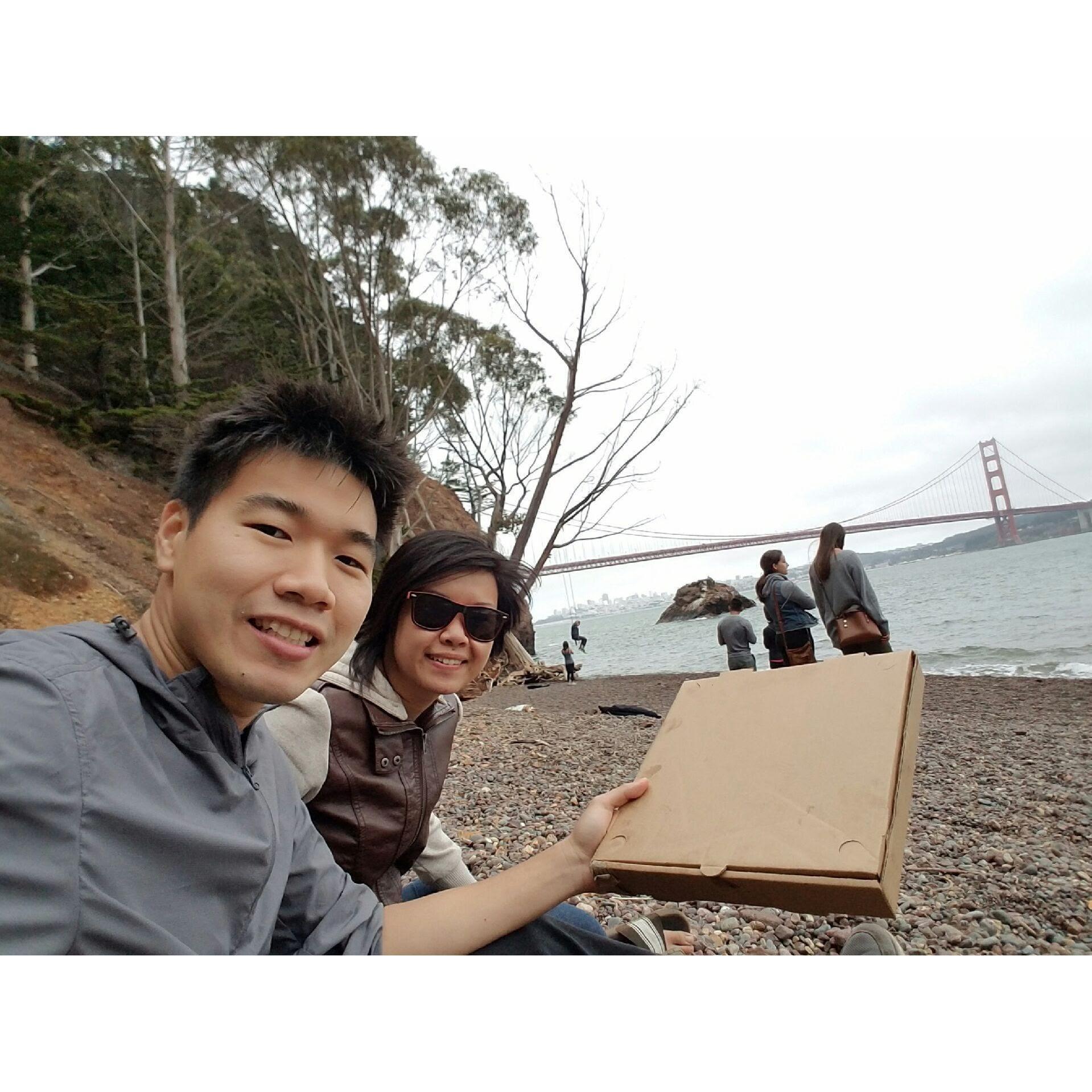 Pizza by the SF bridge.