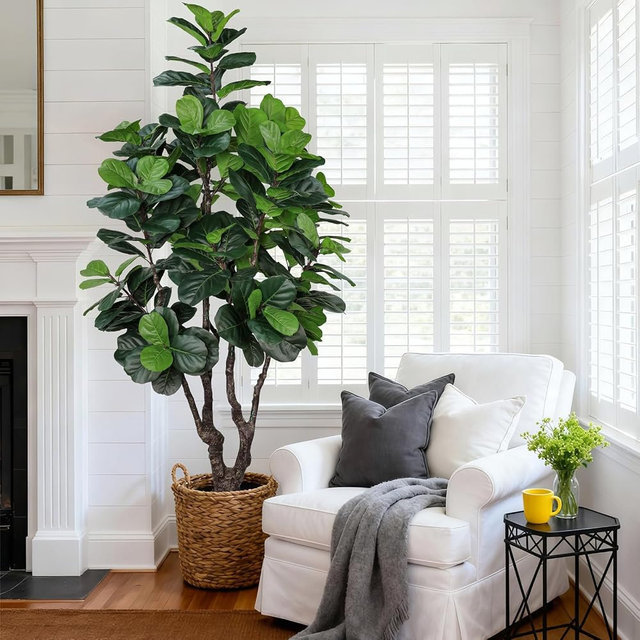7FT Artificial Fiddle Leaf Fig Tree for Home Decor, Realistic Faux Plants Indoor Ficus Lyrata Trees in Pot, Fake Floor Plant for Living Room Office Christmas Housewarming Gift