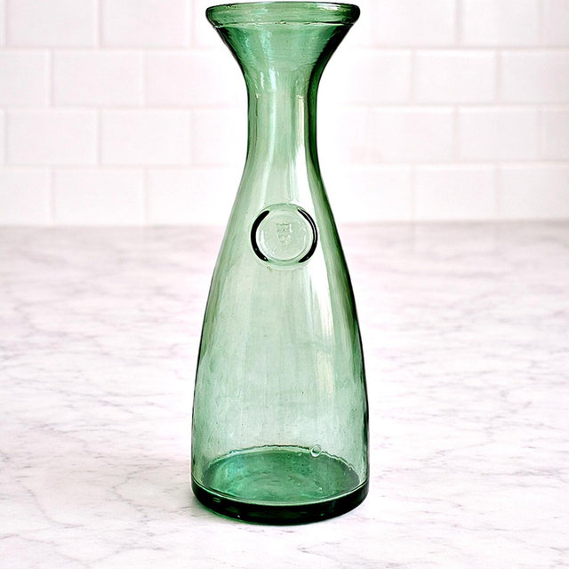 Vintage Italian Green Glass Decanter – MISURA ITALY Bistro Bottle, Water Wine Carafe