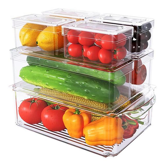 Set Of 7 Fridge Organizer Stackable Refrigerator Organizer Bins with Lids, Fridge Organization and Storage Clear Containers, BPA-Free Plastic Pantry Storage Bins for Fruits, Vegetable, Food, Drinks